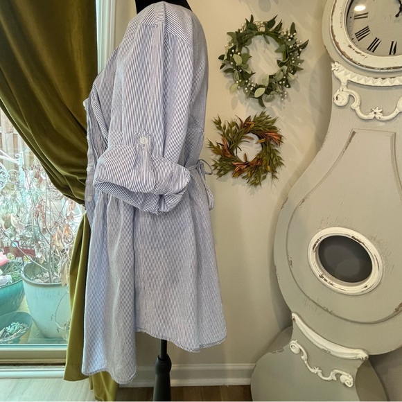 Pure Energy Blue & White Striped Tunic – Cottagecore Peasant Blouse Size 2 - Picture 4 of 9